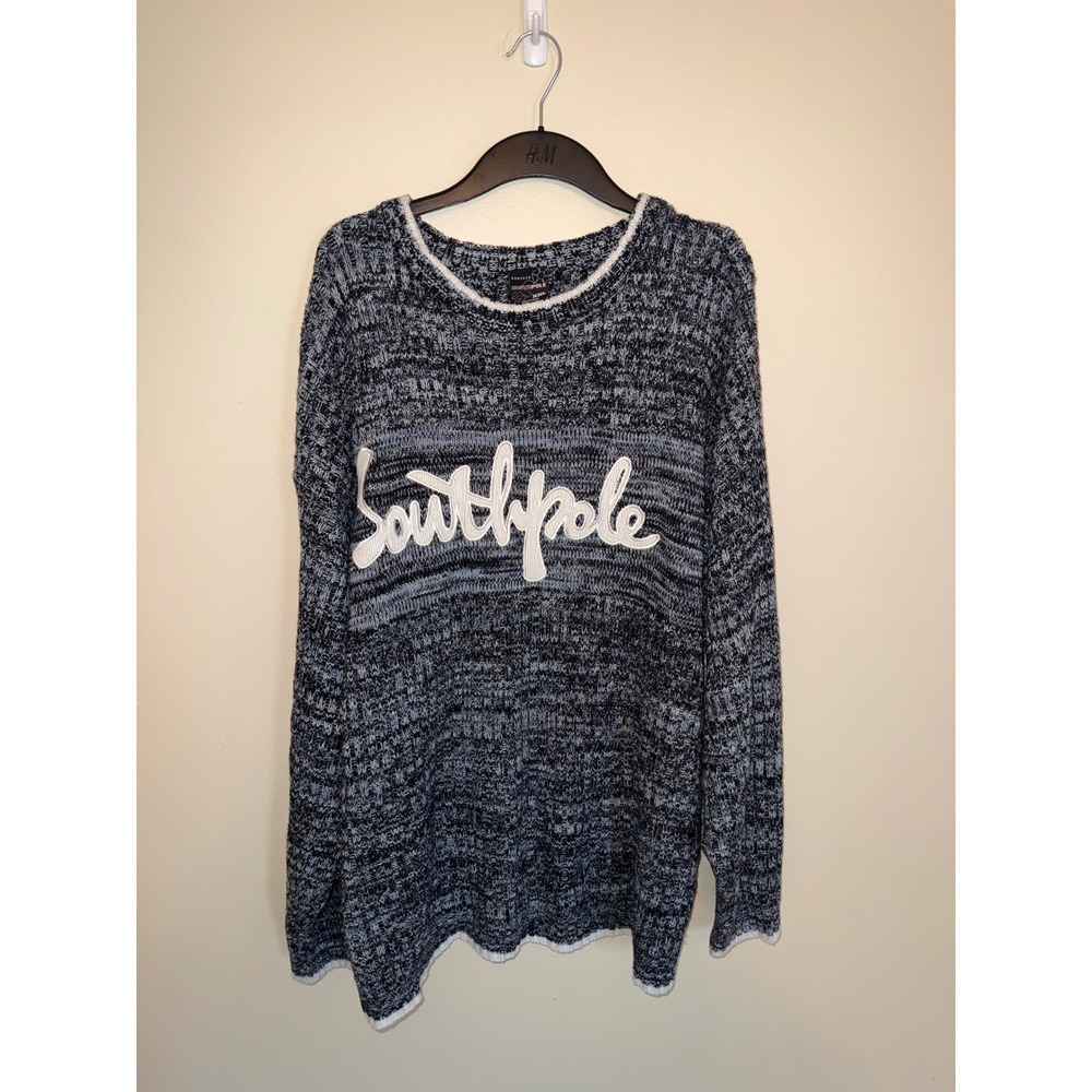 Southpole Authentic Collection Mens XXL Black White Marled Knit Logo Sweater
